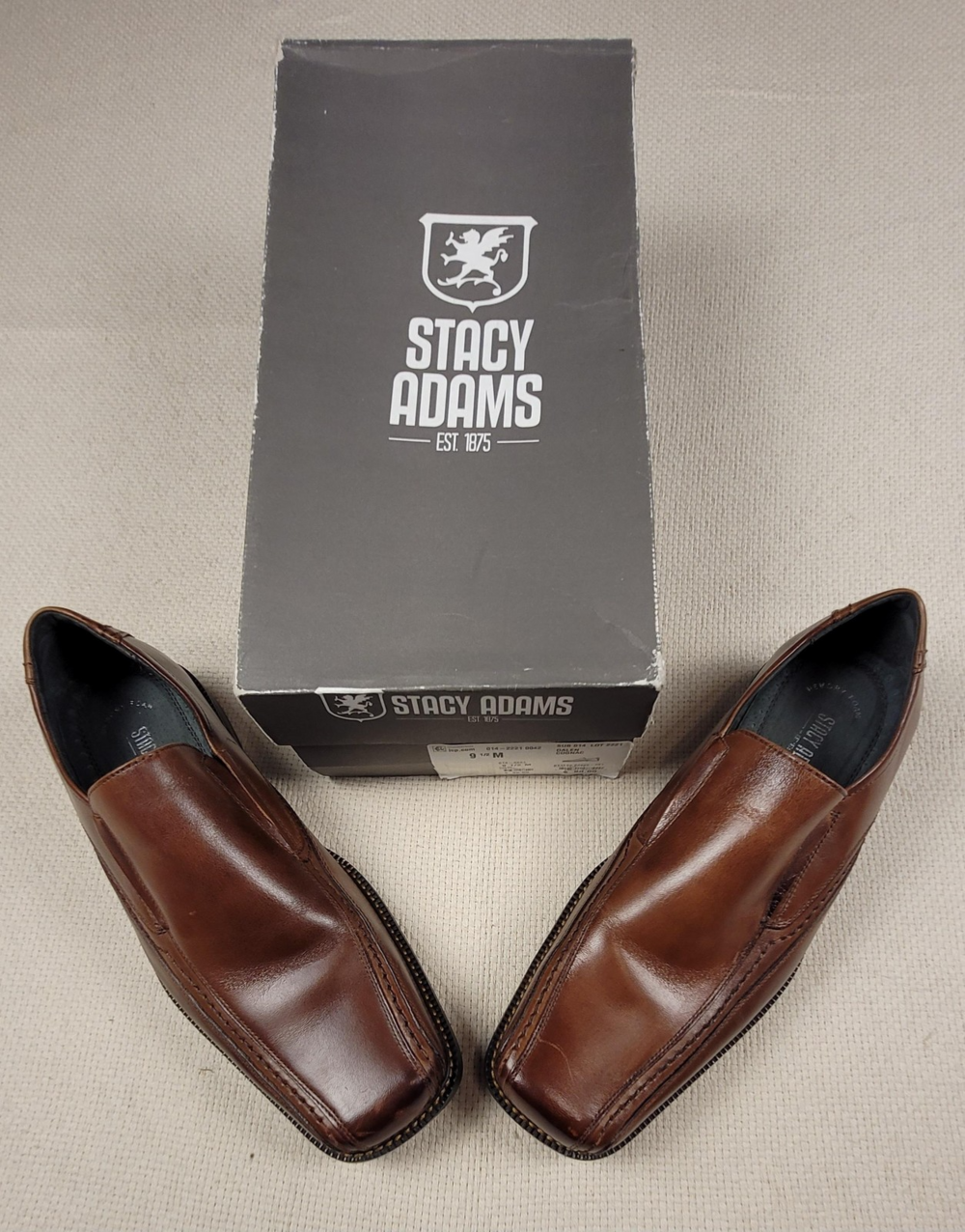 Stacy Adams Shoes Mens Sz 9.5 Brown Dalen Cognac Slip On Dress Leather Loafers